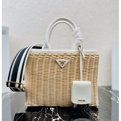 Prada Tote Bag In Wicker and White Canvas LDBS244965