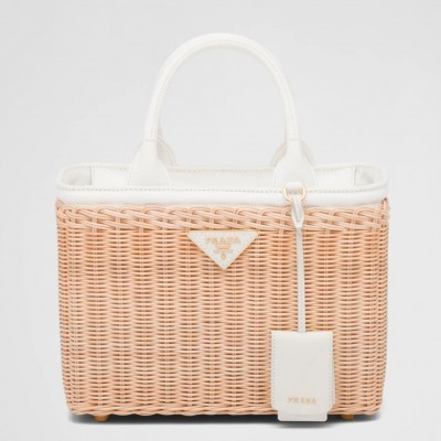 Prada Tote Bag In Wicker and White Canvas LDBS244965