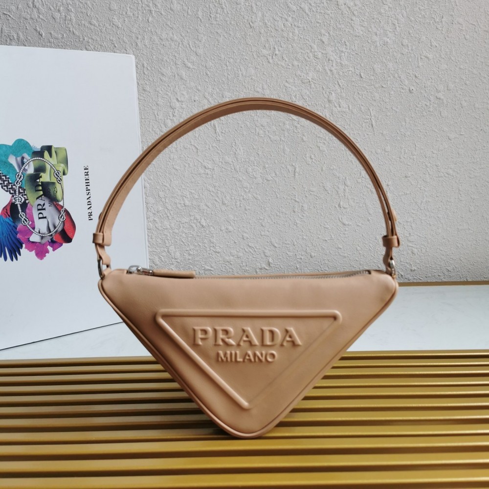 Prada Triangle Pouch Bag In Beige Leather LDBS244966