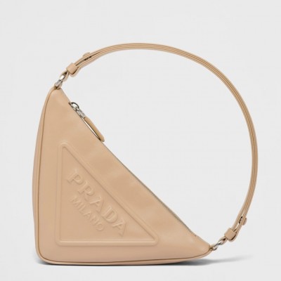 Prada Triangle Pouch Bag In Beige Leather LDBS244966