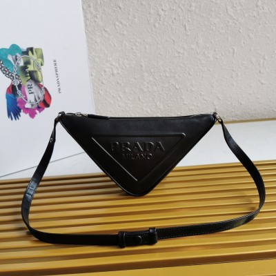 Prada Triangle Pouch Bag In Black Leather LDBS244967