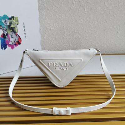 Prada Triangle Pouch Bag In White Leather LDBS244968