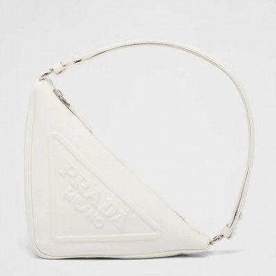 Prada Triangle Pouch Bag In White Leather LDBS244968