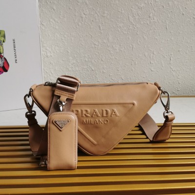 Prada Triangle Shoulder Bag In Beige Leather LDBS244969