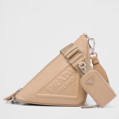 Prada Triangle Shoulder Bag In Beige Leather LDBS244969