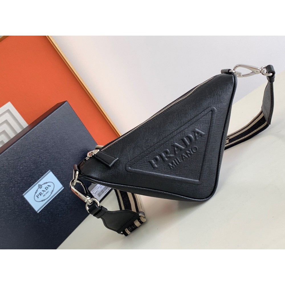 Prada Triangle Shoulder Bag In Black Saffiano Leather LDBS244971