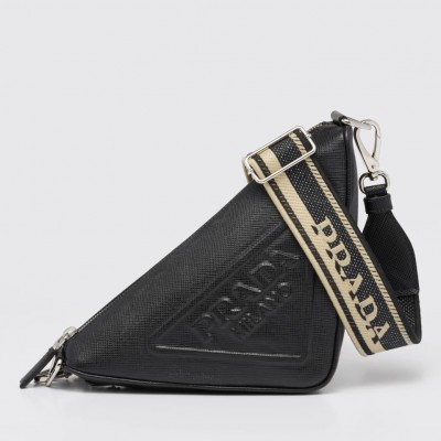 Prada Triangle Shoulder Bag In Black Saffiano Leather LDBS244971