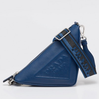 Prada Triangle Shoulder Bag In Blue Saffiano Leather LDBS244972