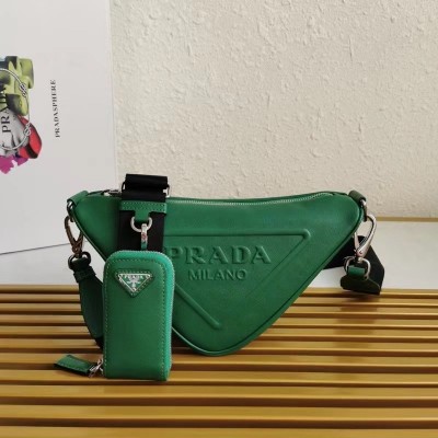 Prada Triangle Shoulder Bag In Green Leather LDBS244973