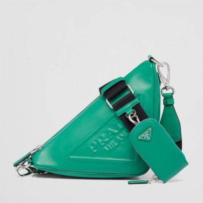 Prada Triangle Shoulder Bag In Green Leather LDBS244973