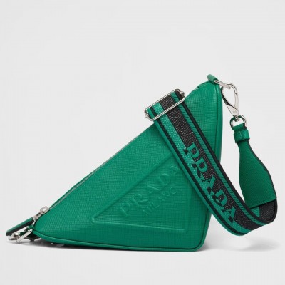 Prada Triangle Shoulder Bag In Green Saffiano Leather LDBS244974