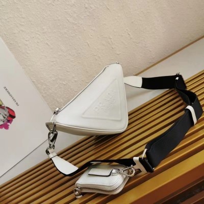 Prada Triangle Shoulder Bag In White Leather LDBS244975