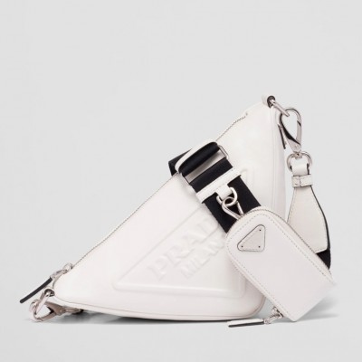 Prada Triangle Shoulder Bag In White Leather LDBS244975