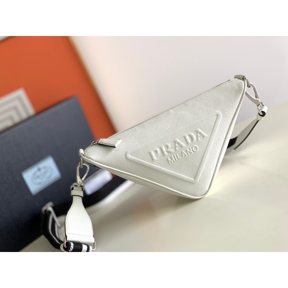 Prada Triangle Shoulder Bag In White Saffiano Leather LDBS244976