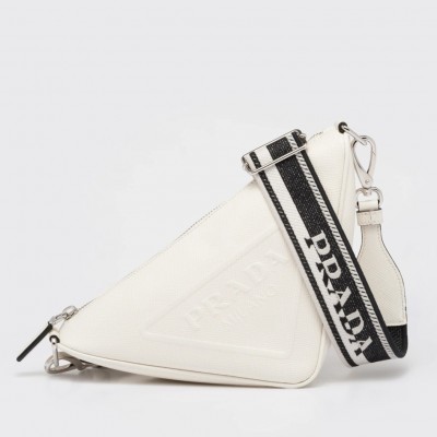 Prada Triangle Shoulder Bag In White Saffiano Leather LDBS244976