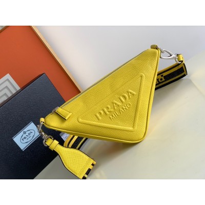 Prada Triangle Shoulder Bag In Yellow Saffiano Leather LDBS244978