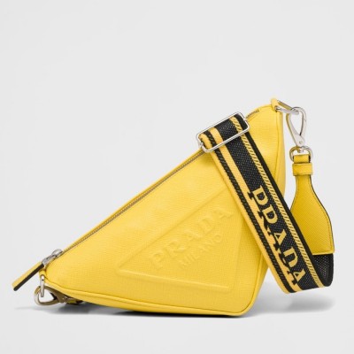 Prada Triangle Shoulder Bag In Yellow Saffiano Leather LDBS244978