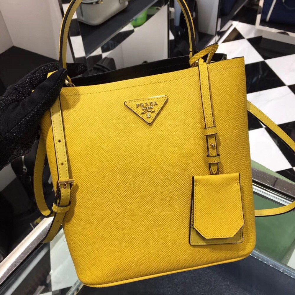 Prada Yellow Saffiano North South Double Medium Bag LDBS244981