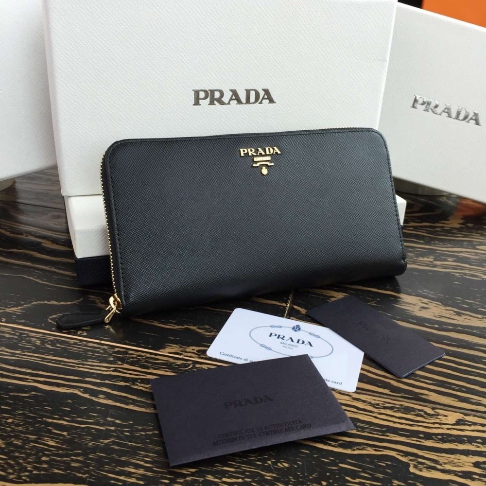 Prada Zipped Wallet In Black Saffiano Leather LDBS244982