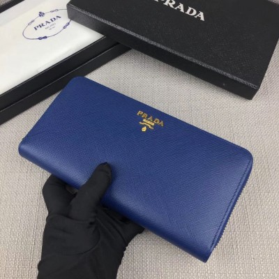 Prada Zipped Wallet In Blue Saffiano Leather LDBS244983