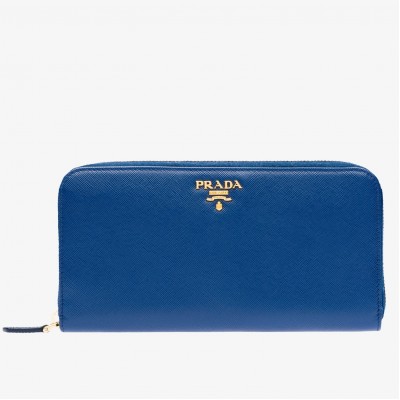 Prada Zipped Wallet In Blue Saffiano Leather LDBS244983