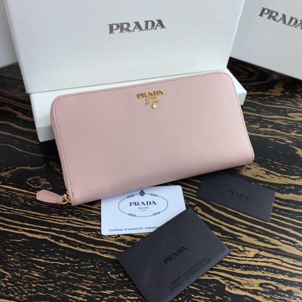 Prada Zipped Wallet In Light Pink Saffiano Leather LDBS244984