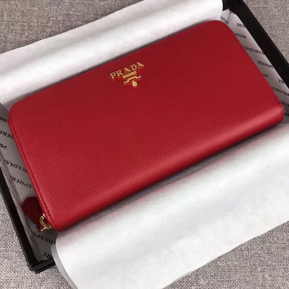 Prada Zipped Wallet In Red Saffiano Leather LDBS244986