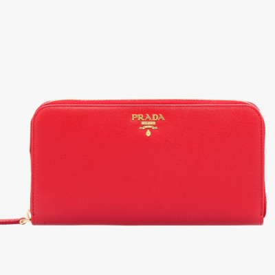 Prada Zipped Wallet In Red Saffiano Leather LDBS244986