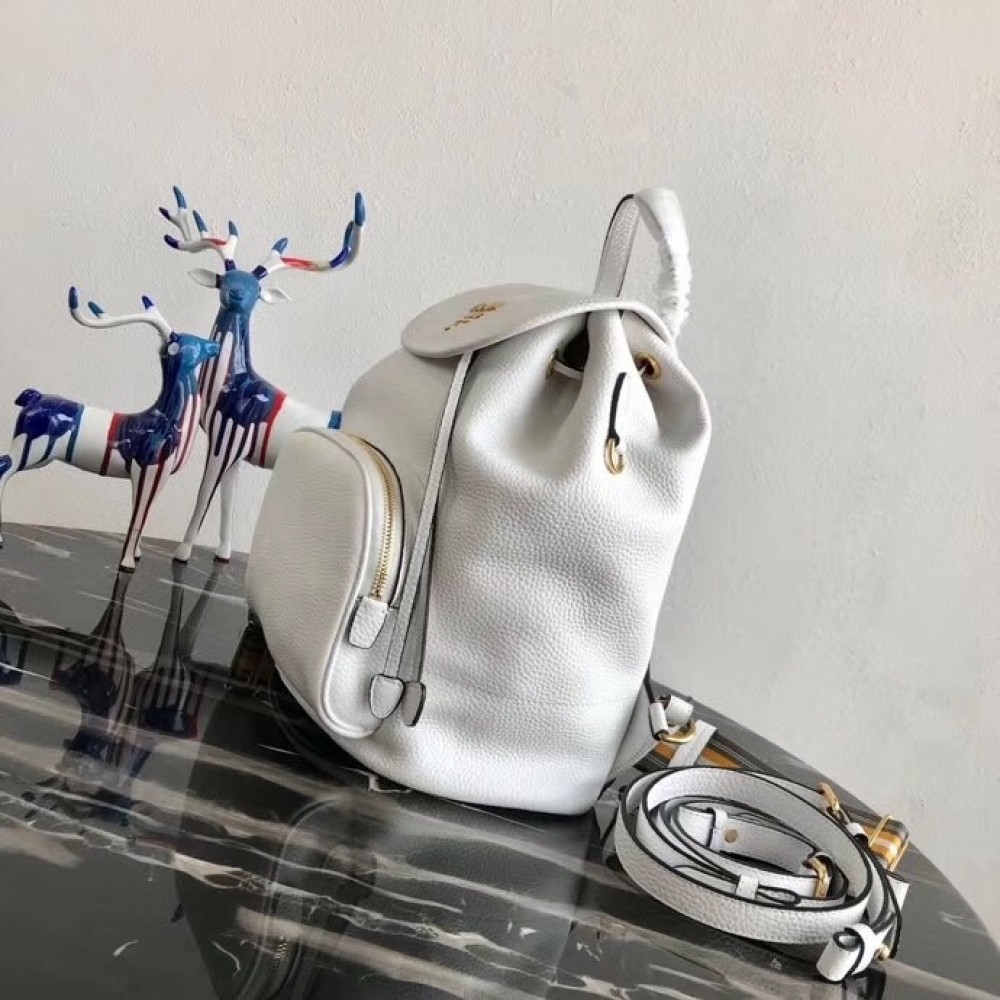 Prada Backpack In White Grained Calfskin