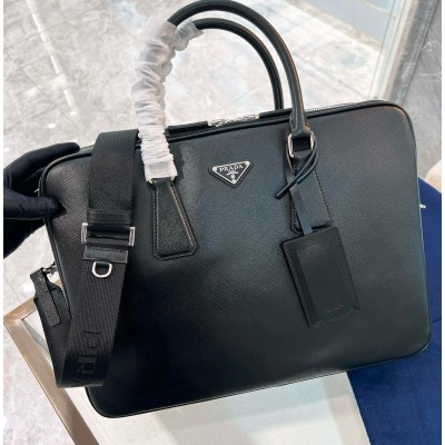 Prada Briefcase with Two Compartments in Black Saffiano Leather