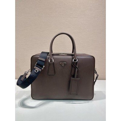 Prada Briefcase with Two Compartments in Burgundy Saffiano Leather