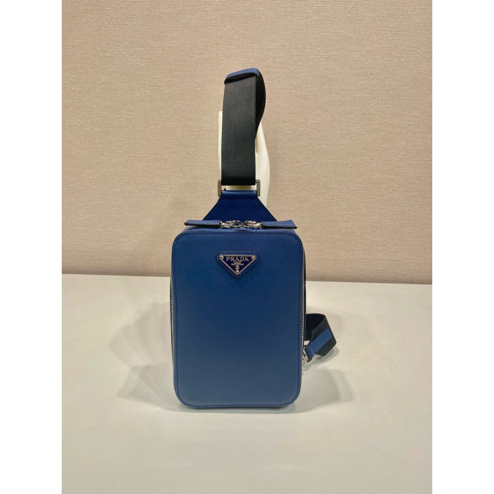 Prada Brique Slingbag Bag in Blue Saffiano Leather