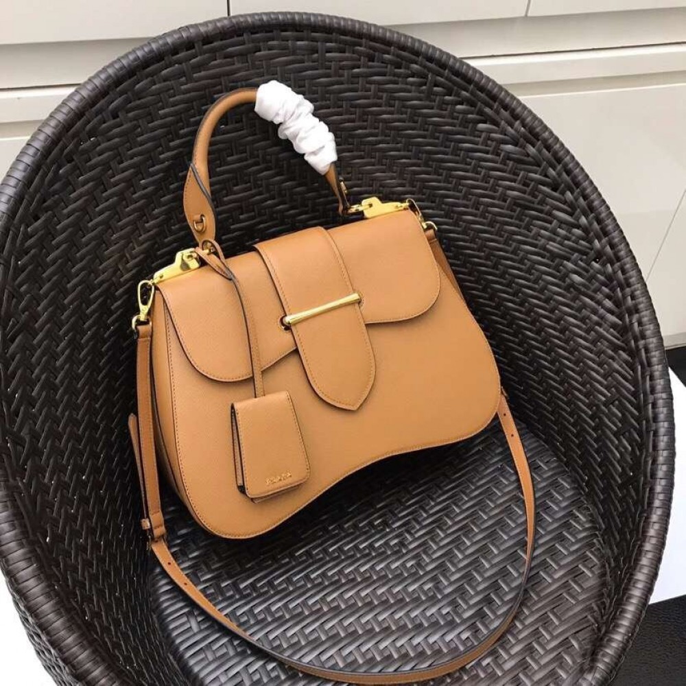 Prada Camel Large Sidonie Saffiano Leather Bag