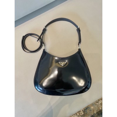 Prada Cleo Large Shoulder Bag In Black Brushed Leather