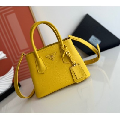 Prada Double Mini Bag In Yellow Saffiano Leather