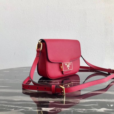 Prada Embleme Shoulder Bag In Red Saffiano Leather