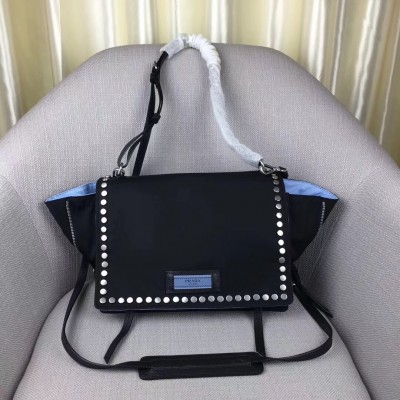 Prada Etiquette Bag In Nylon With Metal Stud Trim