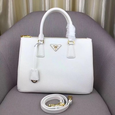 Prada Galleria Large Bag In White Saffiano Leather