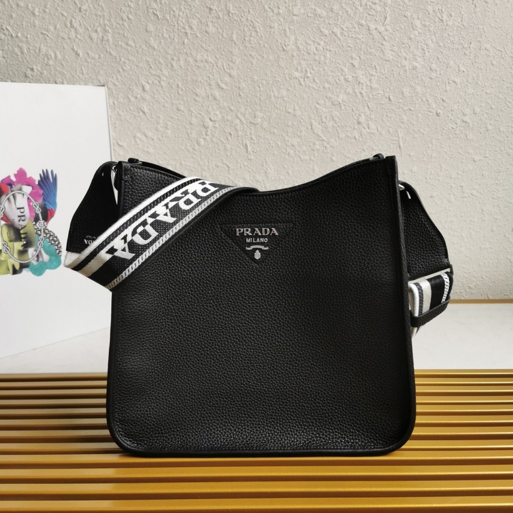 Prada Hobo Bag in Black Grained Leather