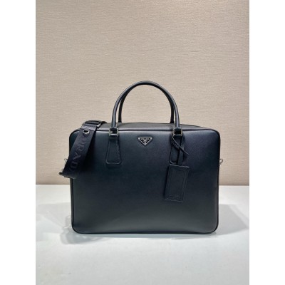 Prada Large Briefcase in Black Saffiano Leather