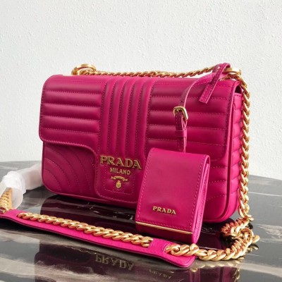 Prada Medium Diagramme Flap Bag In Rose Red Calfskin