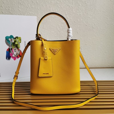 Prada Medium Panier Bag In Yellow Saffiano Leather