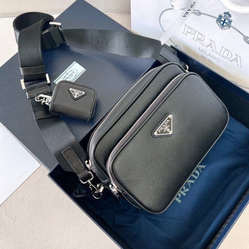 Prada Men's Messenger Bag in Black Saffiano Leather