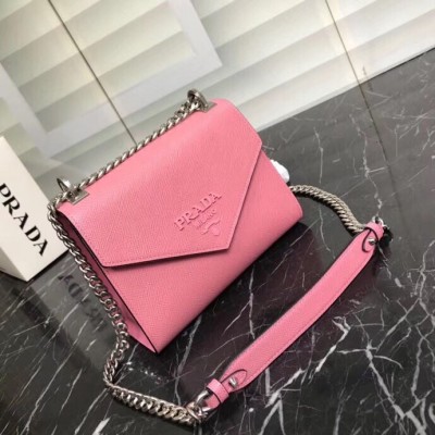 Prada Monochrome Flap Bag In Begonia Pink Saffiano Leather