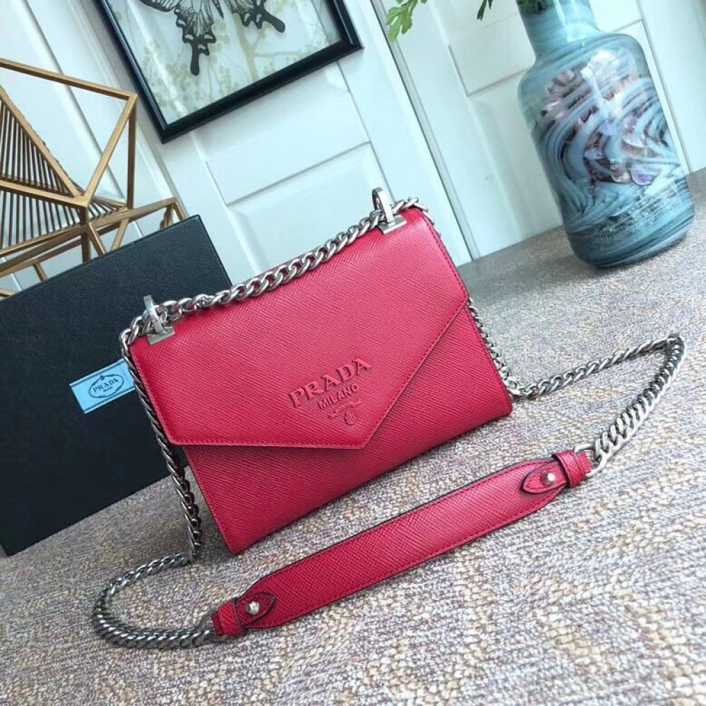 Prada Monochrome Flap Bag In Red Saffiano Leather