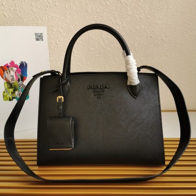 Prada Monochrome Medium Bag In Black Saffiano Leather