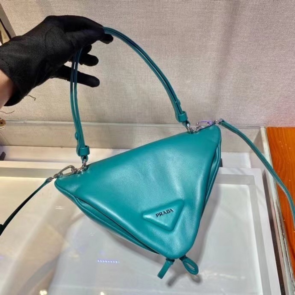 Prada Padded Bag In Peacock Blue Nappa Leather