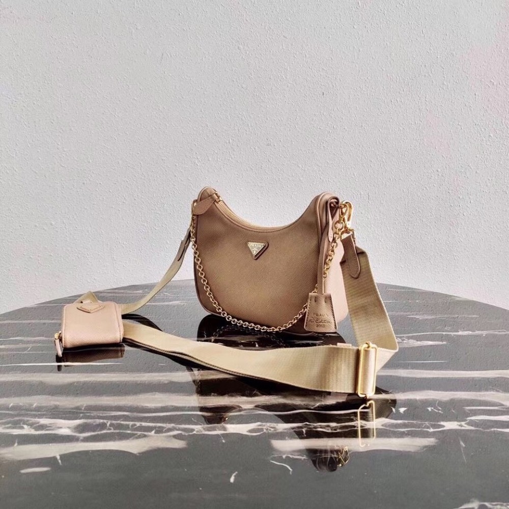 Prada Re-Edition 2005 Shoulder Bag In Beige Saffiano Leather