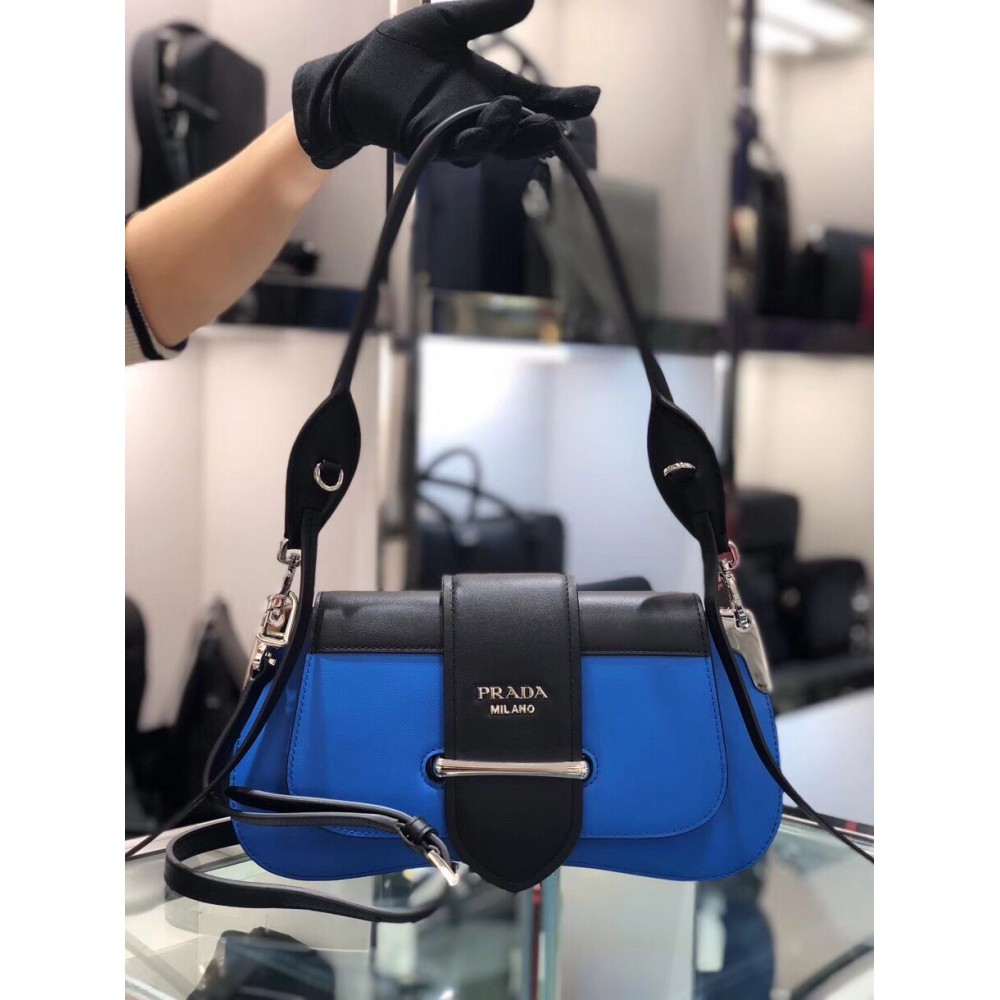 Prada Sidonie Shoulder Bag In Blue/Black Leather