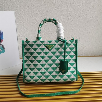 Prada Symbole Small Bag In Green/White Jacquard Fabric